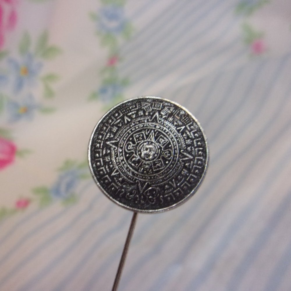 Aztec Sundial Design Silver Stick Pin - Picture 3 of 5